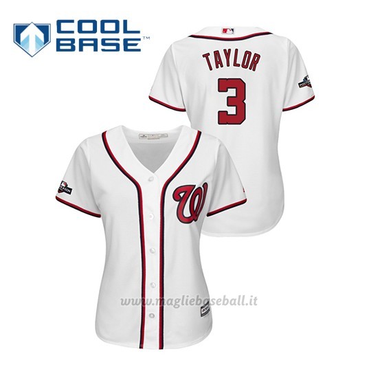 Maglia Baseball Donna Washington Nationals 3 Michael A. Tayl Or 2019 Postseason Cool Base Bianco